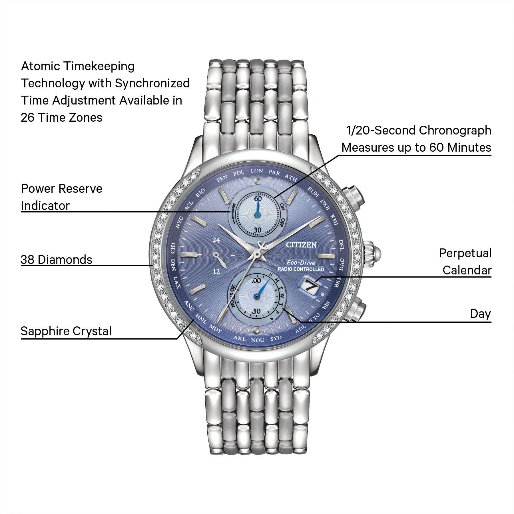 Citizen A-T Ladies Eco-Drive Blue Dial Diamond Watch | CITIZEN